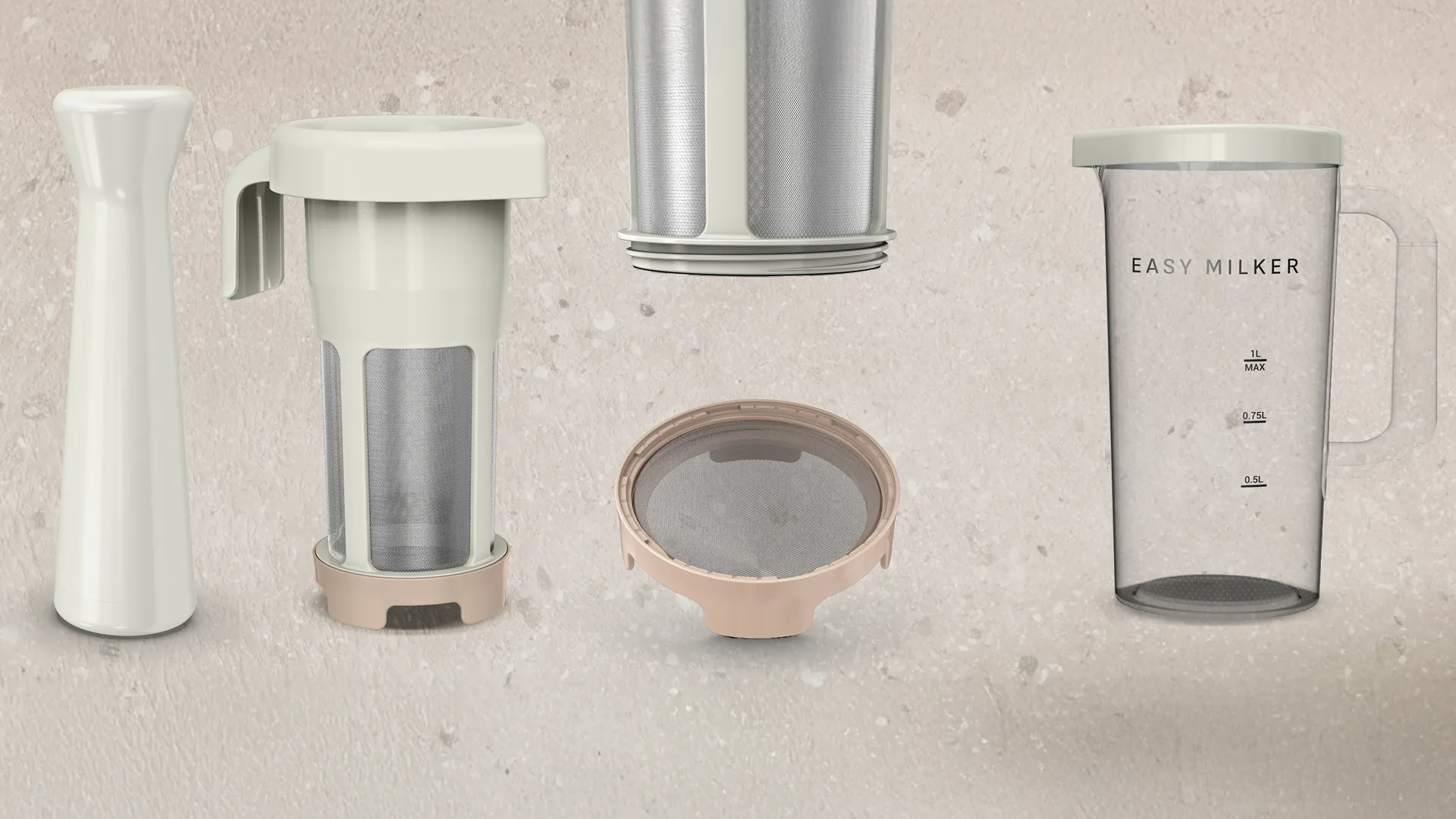 Комплектуючі Easy Milker: товкач, фільтр, кришка, знімна основа та ємність